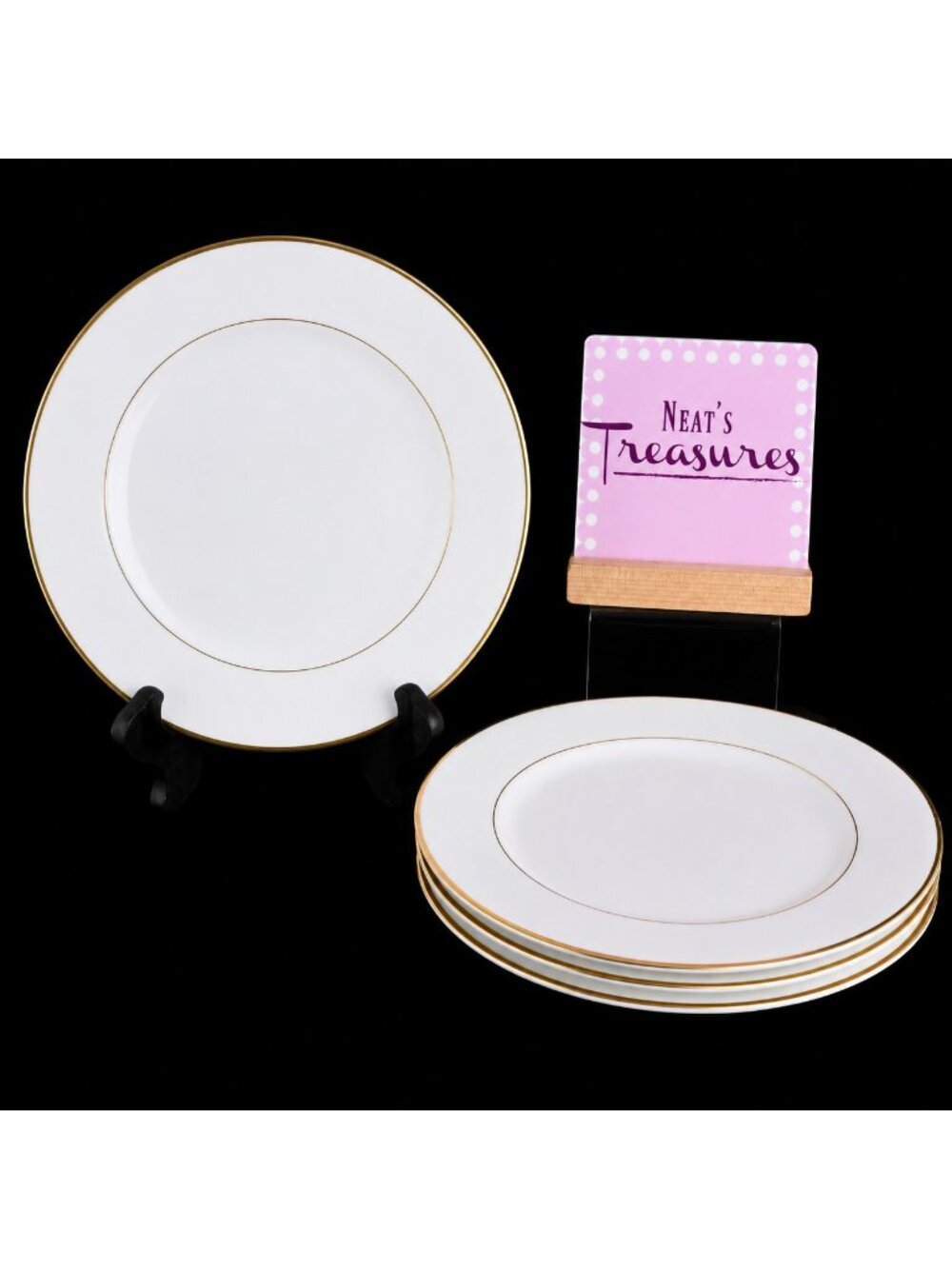 Vintage Kmart ELEGANT GOLD White Gold Trim Rim Porcelain Salad Plates Set of 4